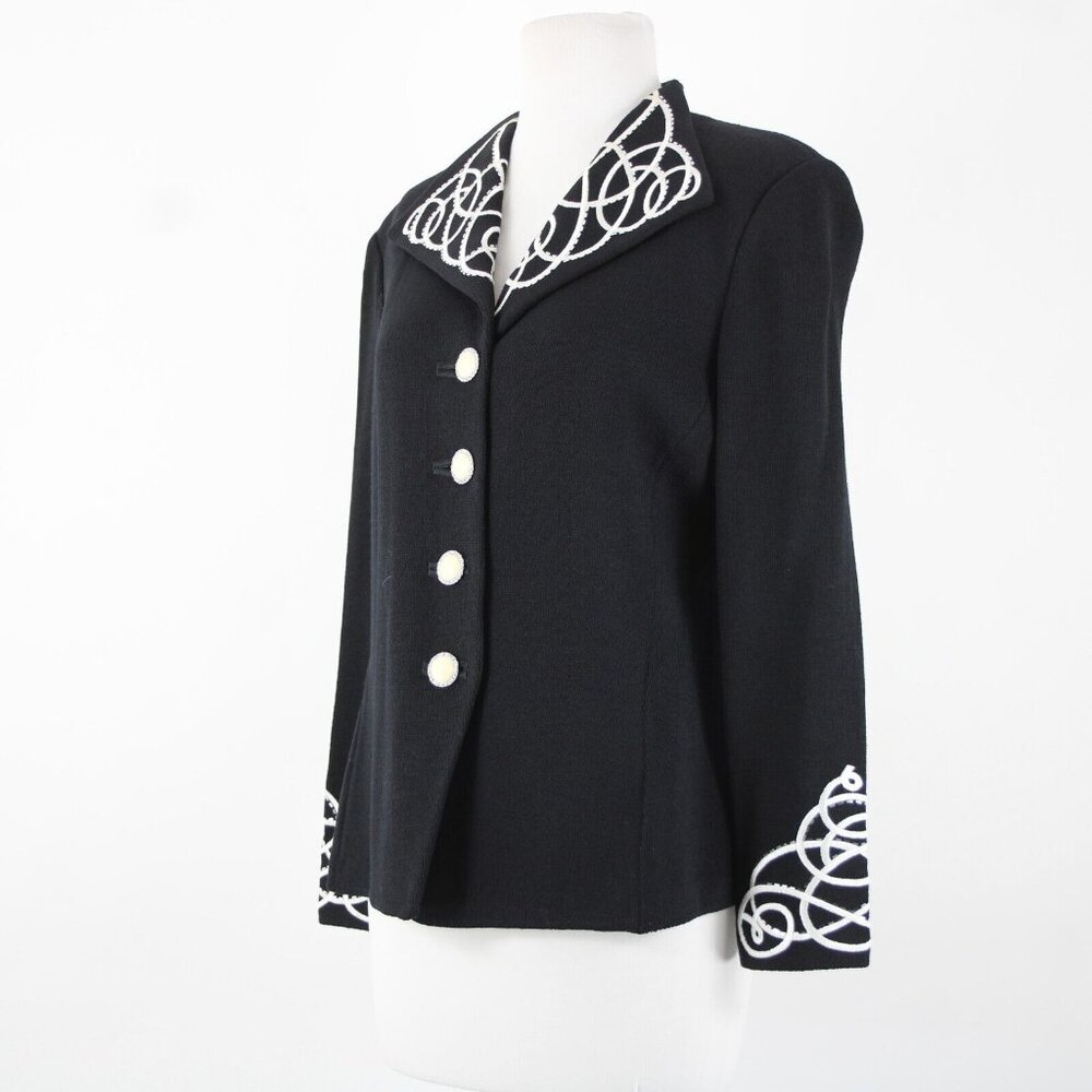 St John Evening Sz 8 Black White Paillette Rhinestones Santana Knit Jacket - Picture 13 of 16